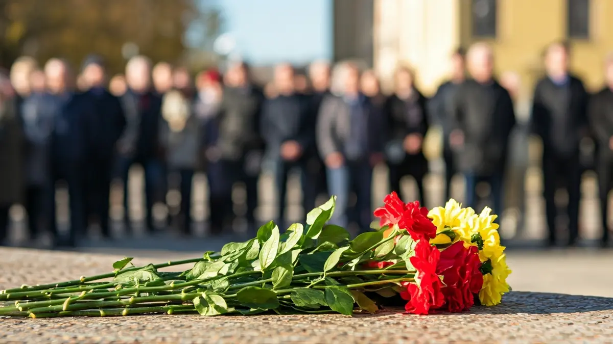 Image of a floral offering at a commemorative event.