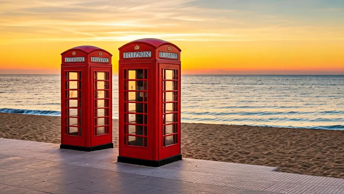 Imagen de tres cabinas telefónicas antiguas en la playa del Racó de l'Albir.