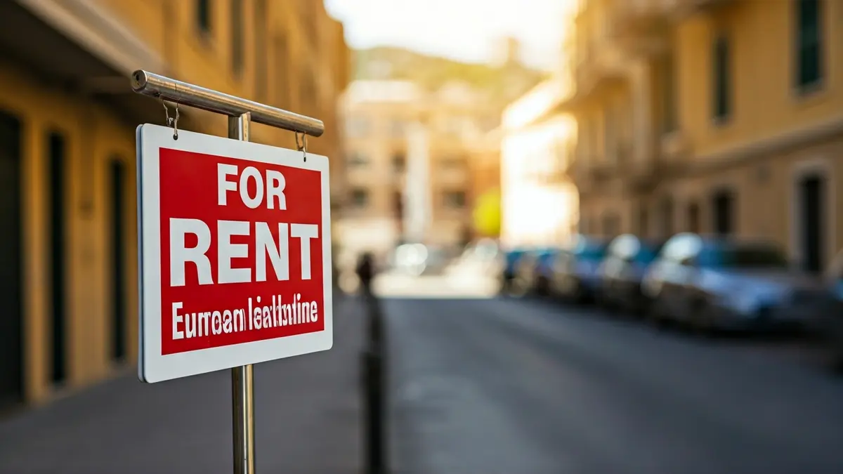 Generic image of a 'for rent' sign with a blurred urban background, symbolizing housing availability.