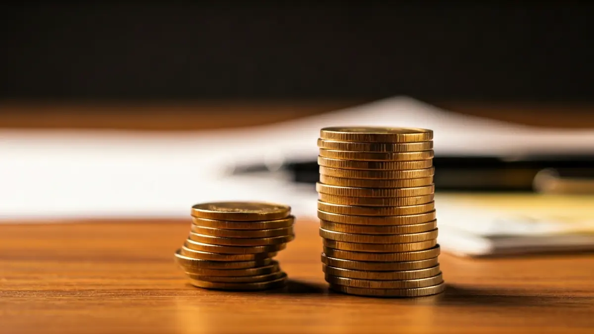 Generic image of euro coins and banknotes on a desk, symbolizing profits and reserves.