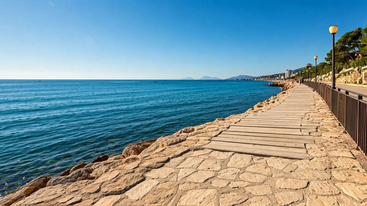 Imatge d'un sender costaner reconstruït amb el mar de fons.