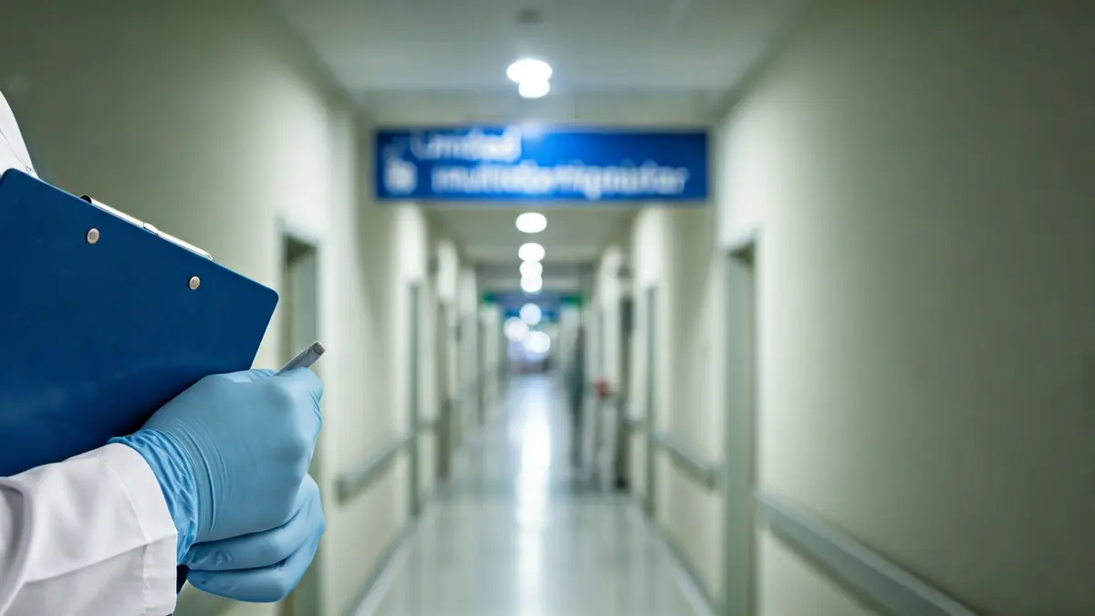 Imatge d'una unitat multidisciplinària en un hospital, amb un professional sanitari revisant documents.