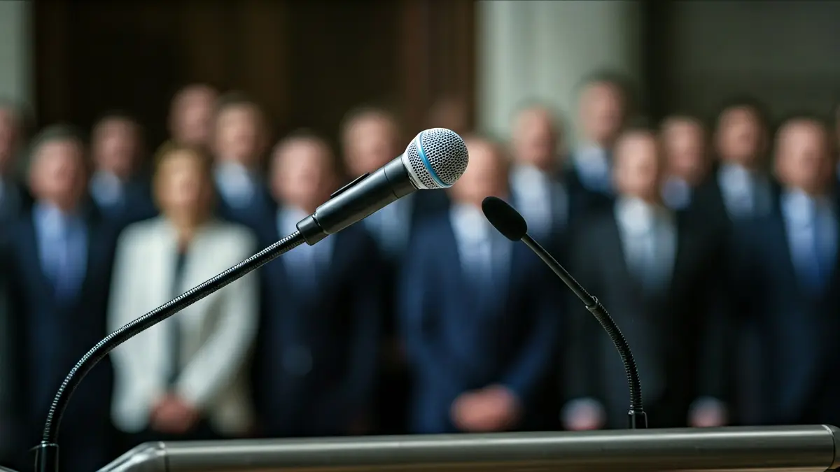 Generic image of a microphone on a podium, representing a political statement.
