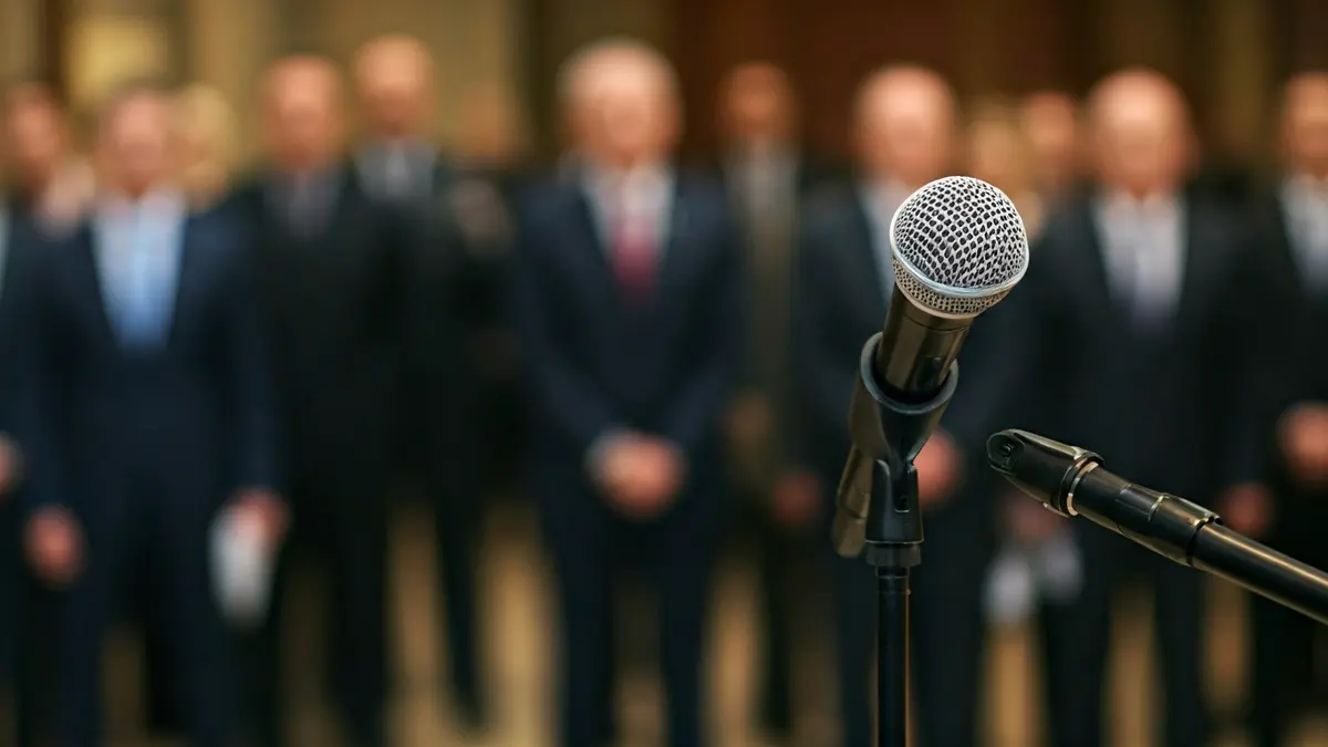 Generic image of a microphone on a podium, symbolizing a political statement or press conference.