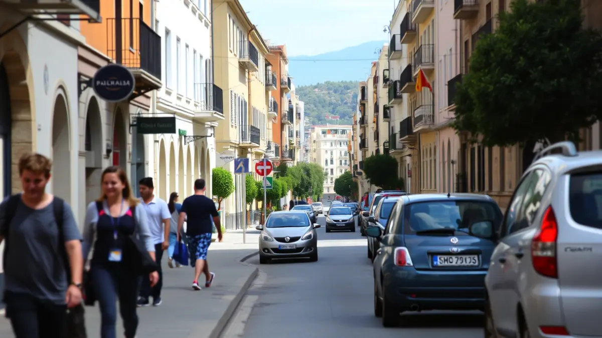 Imatge genèrica d'un carrer en una ciutat mediterrània, amb vianants difuminats en una vorera i un carrer clar, destacant l'accessibilitat i l'ordre.