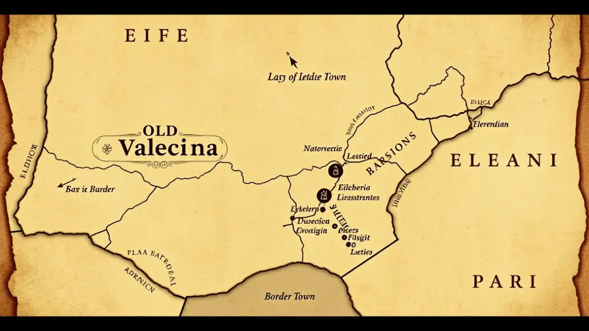 Imatge històrica d'un mapa antic del Regne de València, destacant una localitat fronterera.
