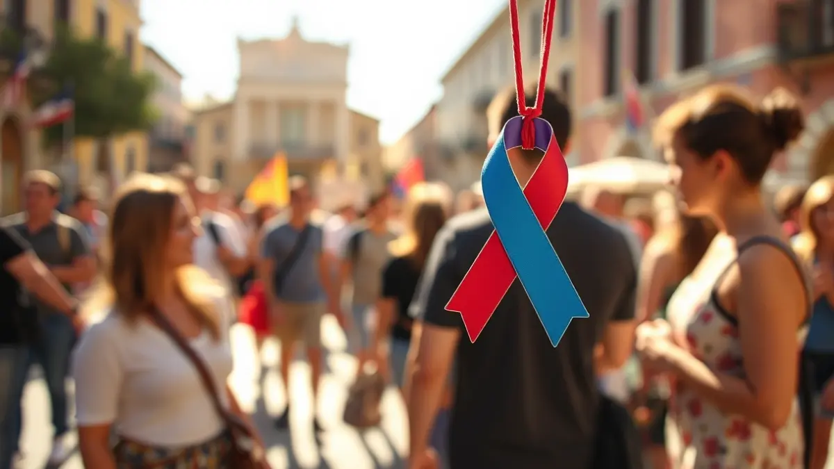 Generic image of a solidarity event with people participating and a symbolic object in the foreground.