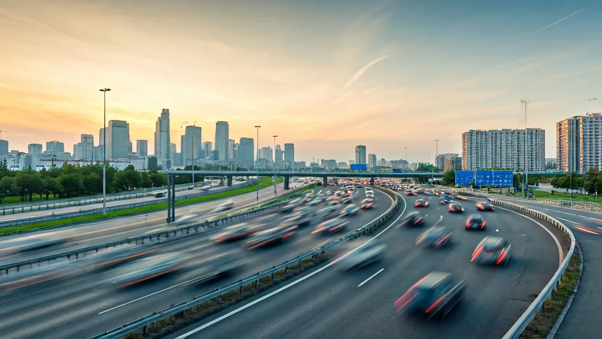 Generic image of a traffic jam on a highway with many cars.