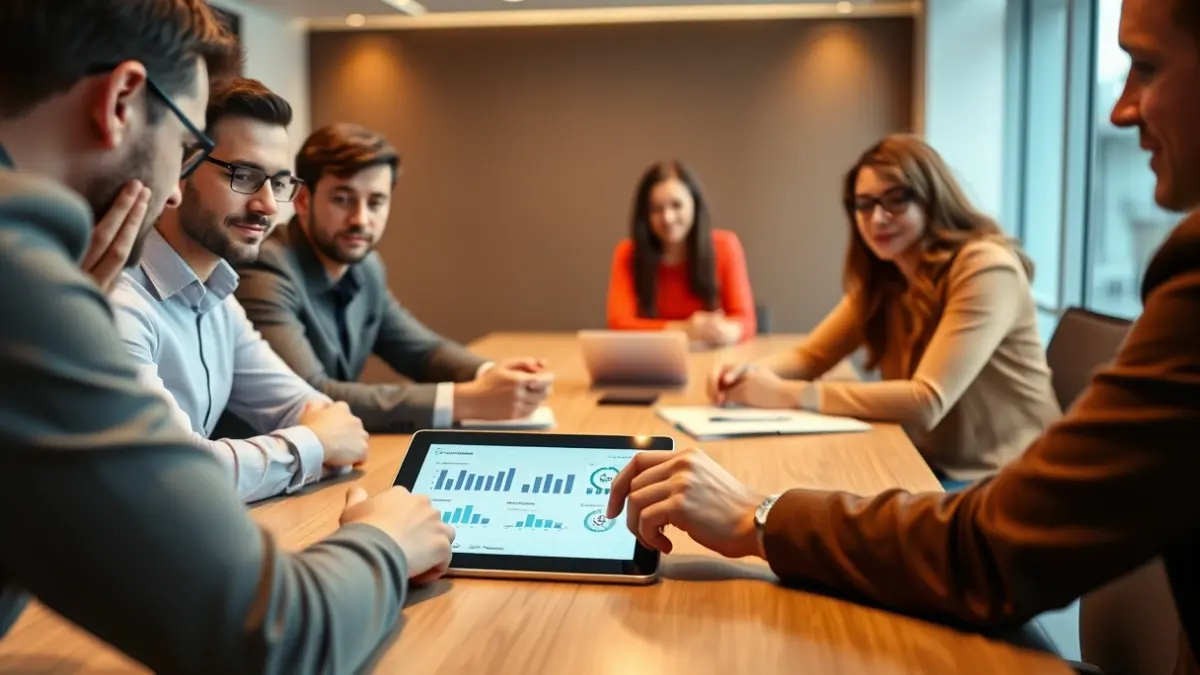 Generic image of a meeting of merchants discussing digital strategies.