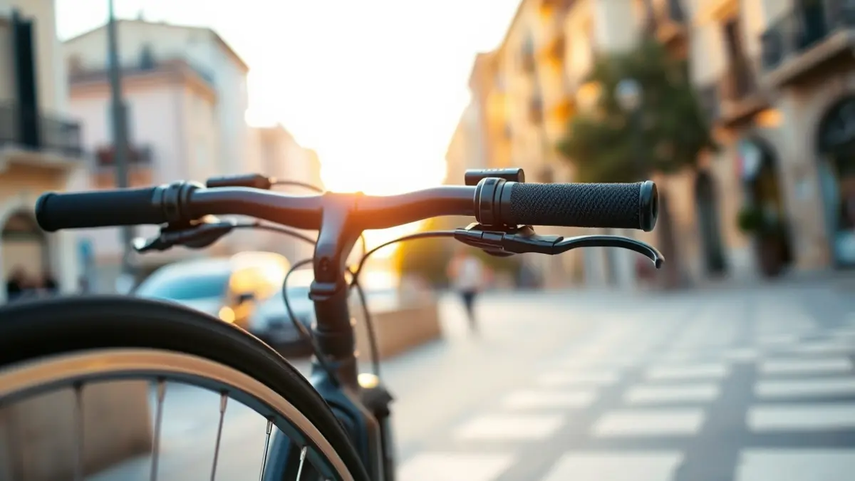 Generic image of a bicycle in an urban setting, representing mobility and local commerce.