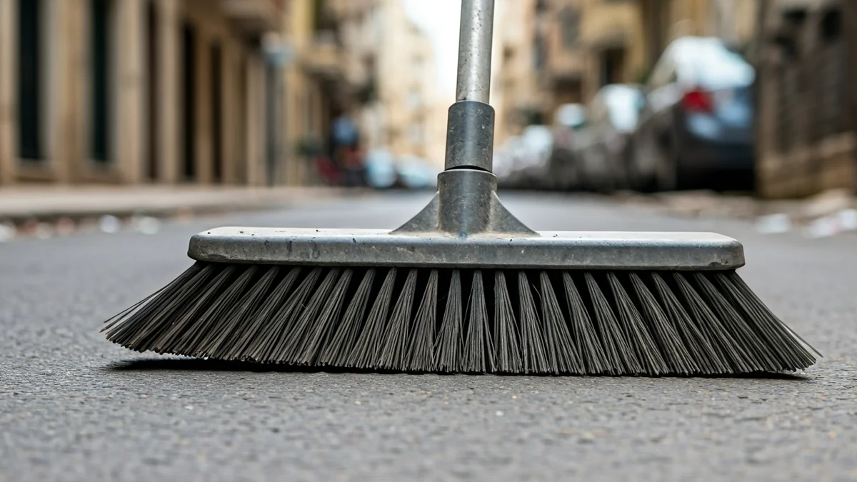 Imatge genèrica d'un carrer brut amb escombraries i un raspall de neteja.