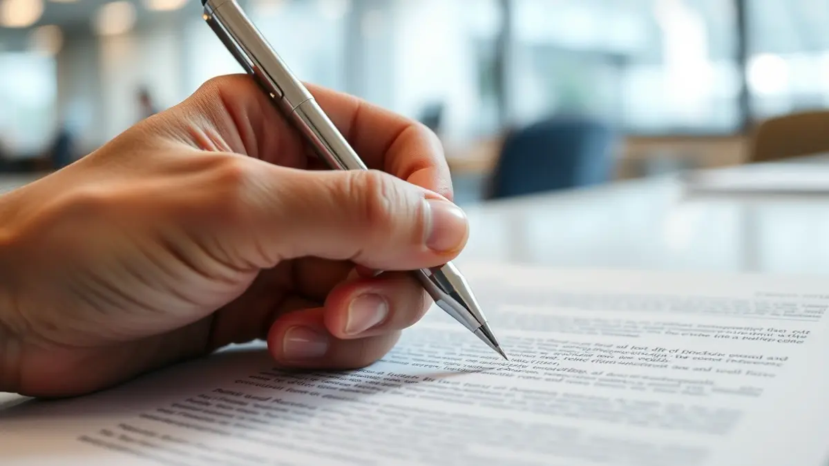 Generic image of a hand with a pen over a document, symbolizing administrative procedures.