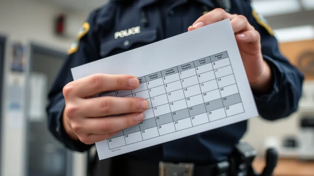 Imagen genérica de la mano de un agente de policía sosteniendo un calendario o cuadrante de trabajo.