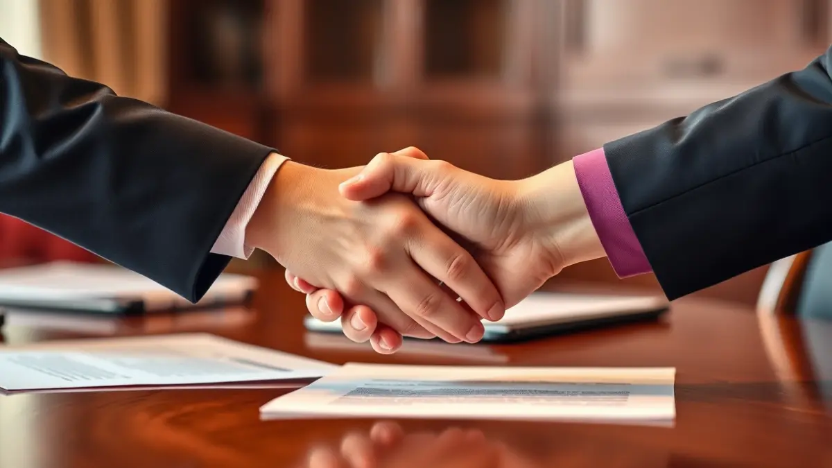 Generic image of a political agreement, with two hands shaking over a document.