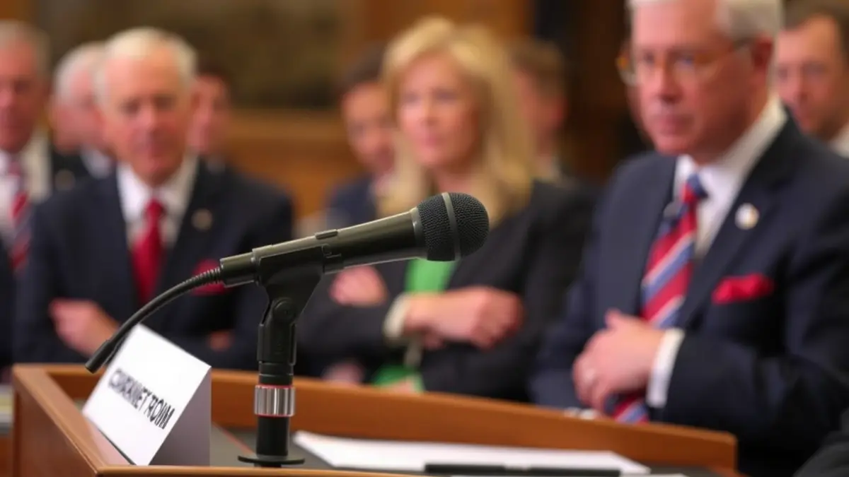 Generic image of a microphone on a podium, representing a political event or press conference.