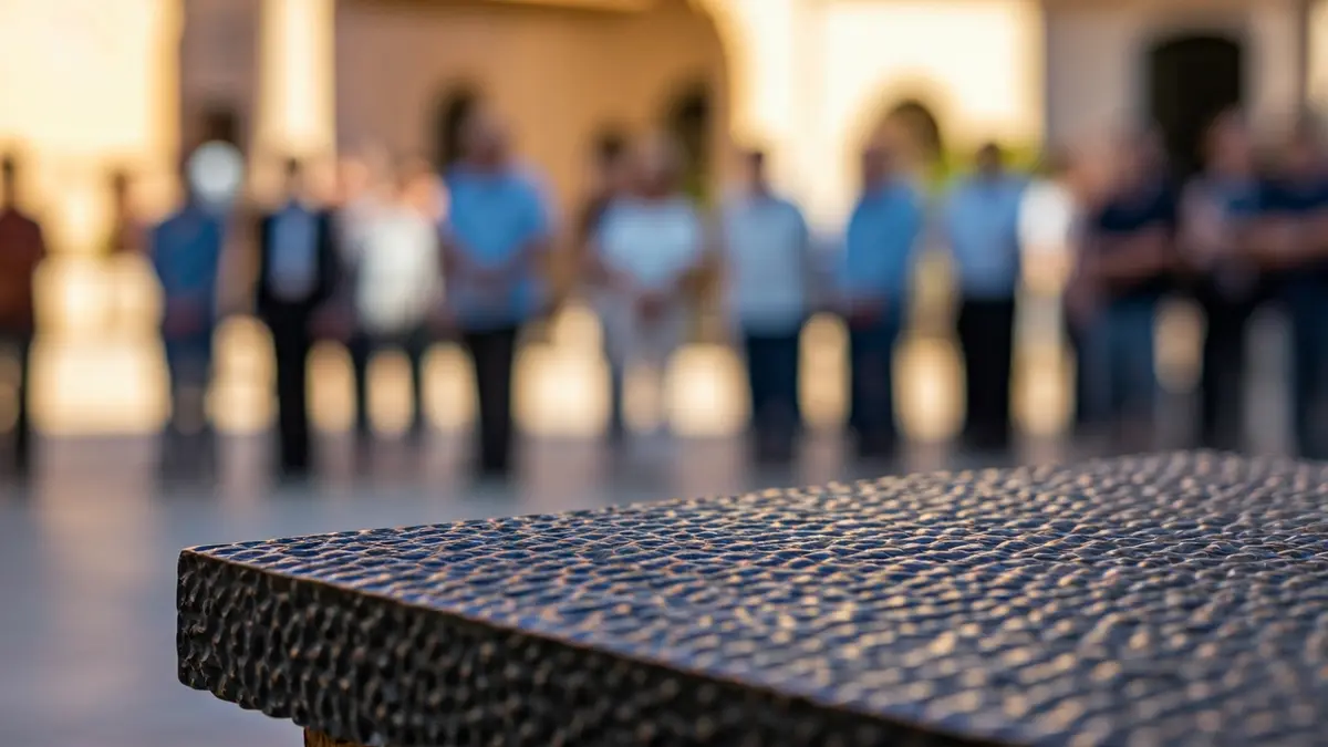 Imatge d'un monument o placa commemorativa en un entorn urbà mediterrani.