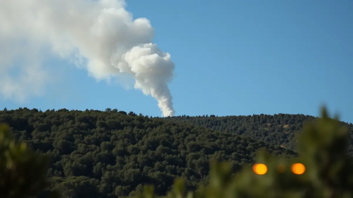 Imatge genèrica d'una columna de fum sobre un bosc de pins en un paisatge mediterrani.