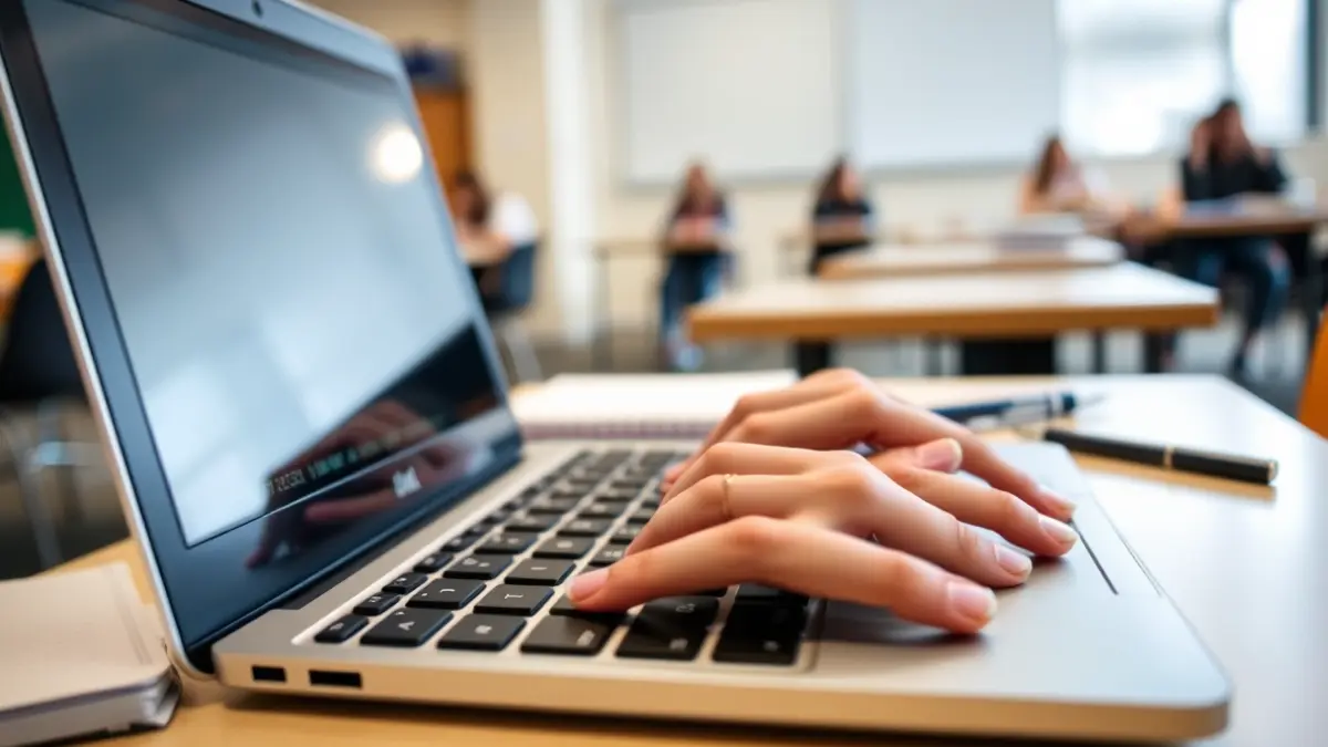 Imatge genèrica d'un teclat d'ordinador portàtil amb mans escrivint, simbolitzant la formació digital.