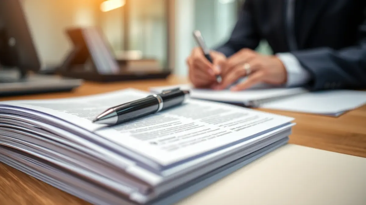 Imagen genérica de documentos oficiales y manos firmando formularios, representando la burocracia administrativa.