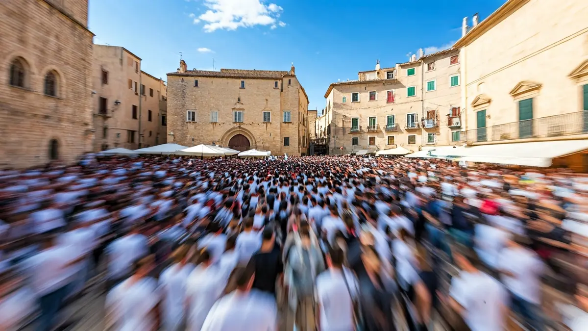 Imatge d'una plaça de poble mediterrani amb gent celebrant un esdeveniment esportiu.