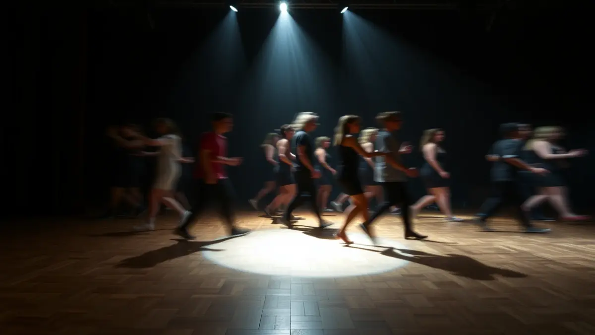 Imatge genèrica d'una actuació de dansa contemporània en un escenari amb llums tènues.