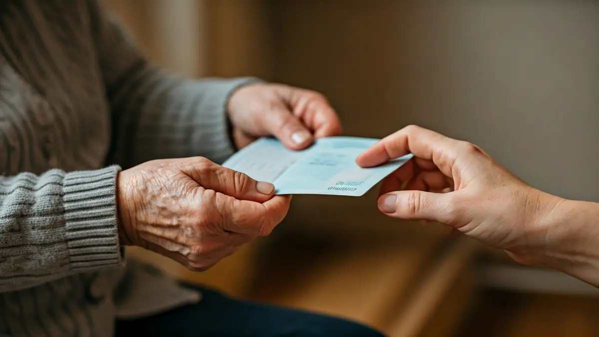 Imagen genérica de manos de una persona mayor con una libreta bancaria y otras manos cerca, sugiriendo estafa.