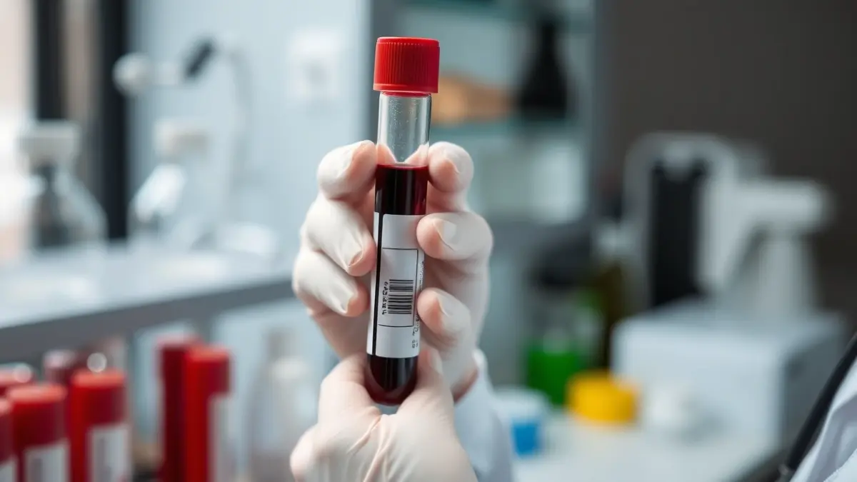 Imatge genèrica d'unes mans d'un professional mèdic sostenint un vial de mostra de sang.