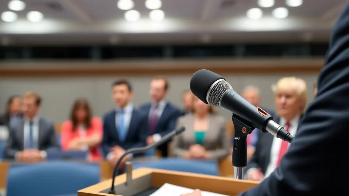 Imagen genérica de un micrófono en un atril, sugiriendo una reunión o rueda de prensa.