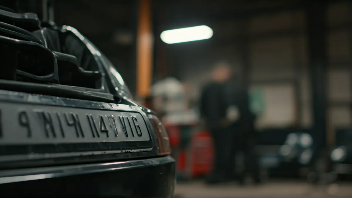 Imatge d'una placa de número d'identificació de vehicle (VIN) sent manipulada.