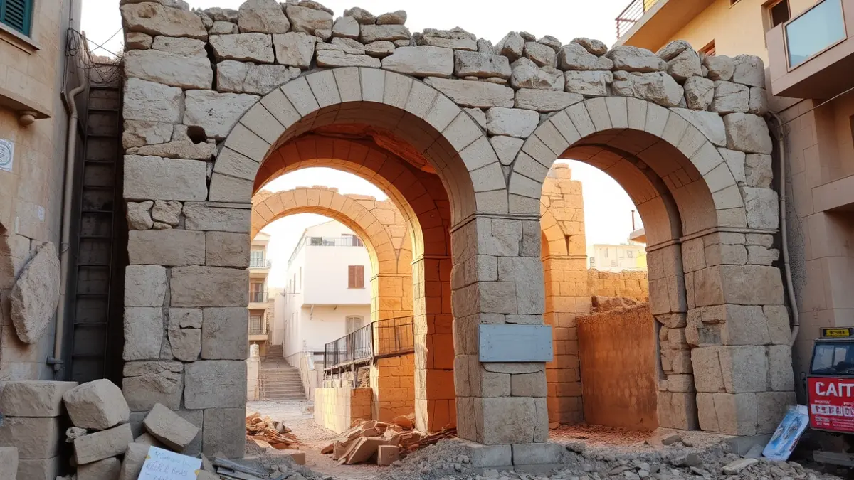 Imatge d'arcs antics descoberts durant obres urbanístiques en una ciutat mediterrània.