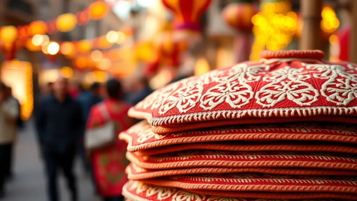 Imatge d'uns llibrets fallers apilats, amb un fons difuminat d'una escena festiva de Falles.