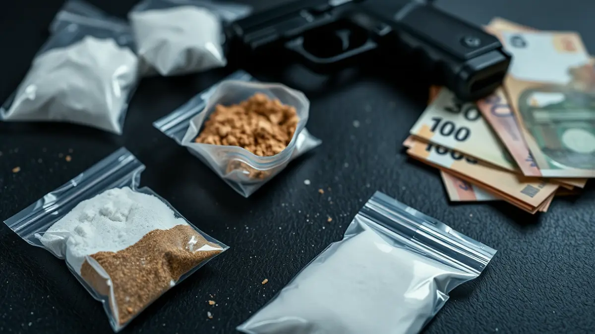 Imagen de drogas, dinero y un arma confiscados en una operación policial.