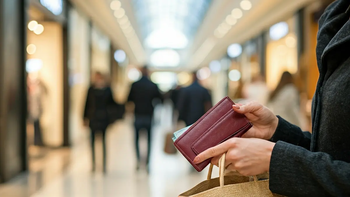 Imatge d'una mà furtant una cartera en un centre comercial.
