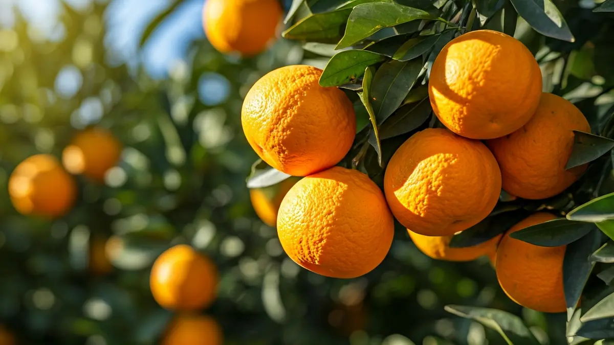 Generic image of oranges on an orange tree under the sun.