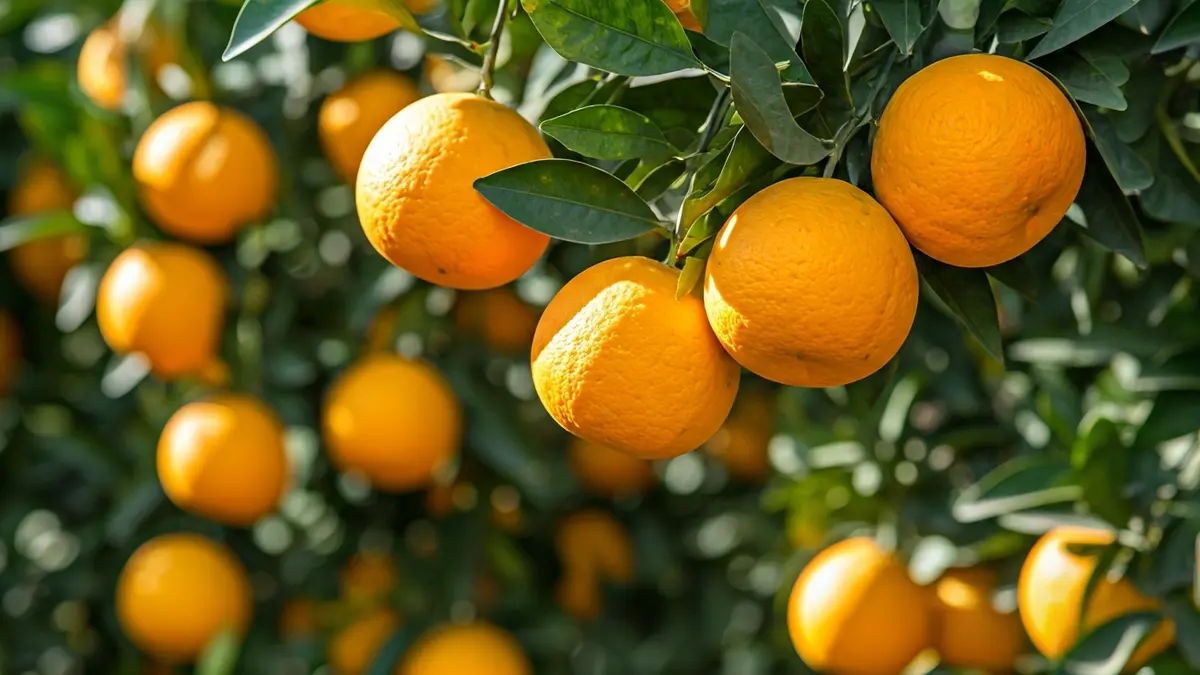 Image of Lane Late oranges in a citrus grove.