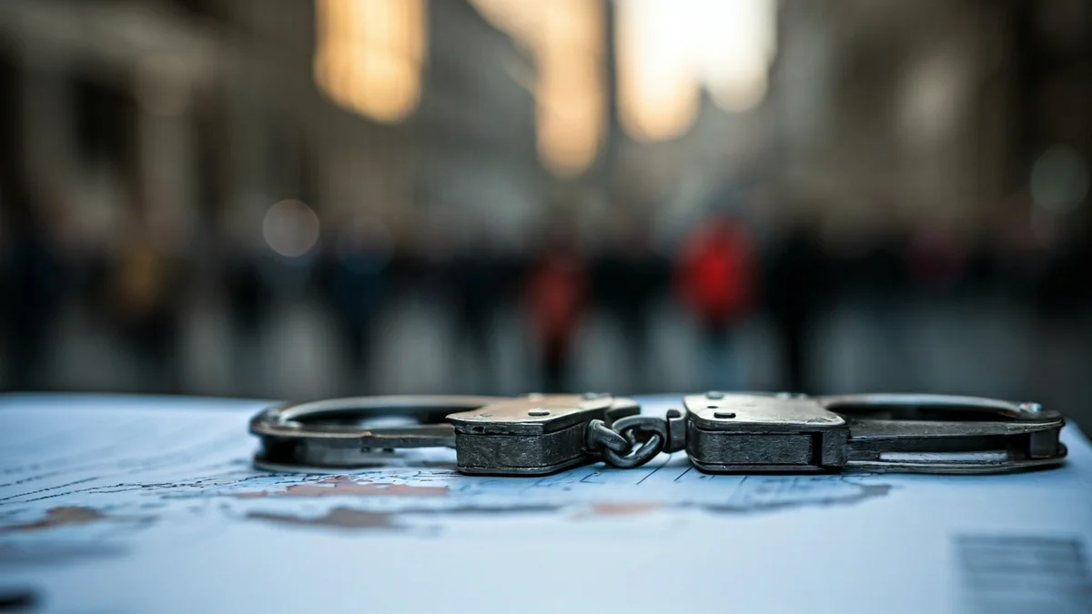 Imatge genèrica d'unes manilles sobre un document, simbolitzant una detenció internacional.