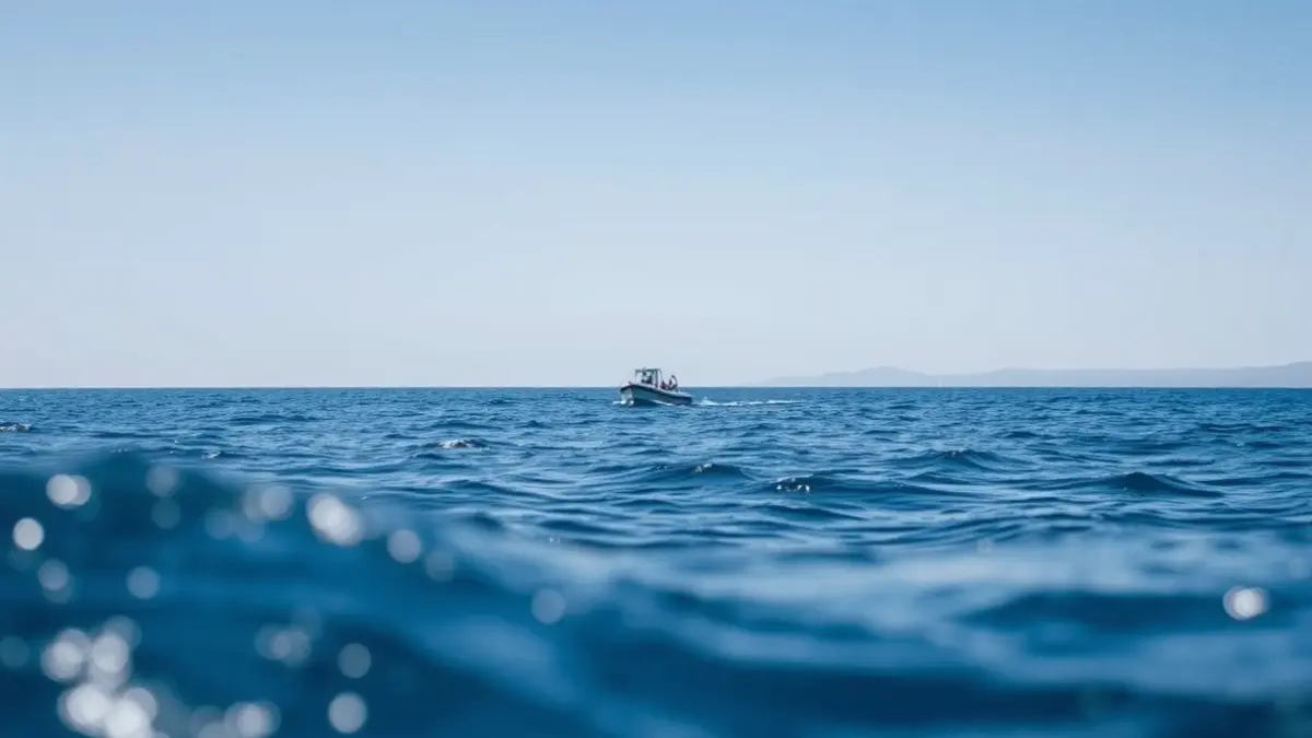 Imatge genèrica d'una patera en la mar, amb la costa a la llunyania.