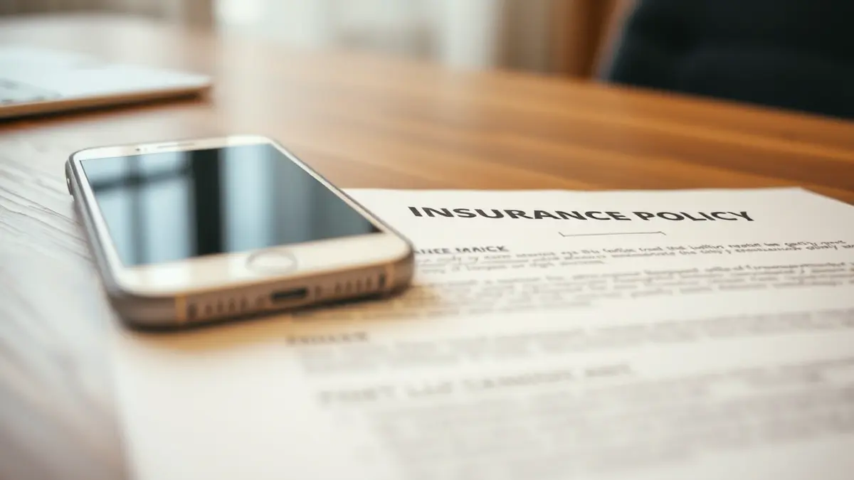 Imagen genérica de un teléfono móvil y una póliza de seguro, representando una denuncia falsa.