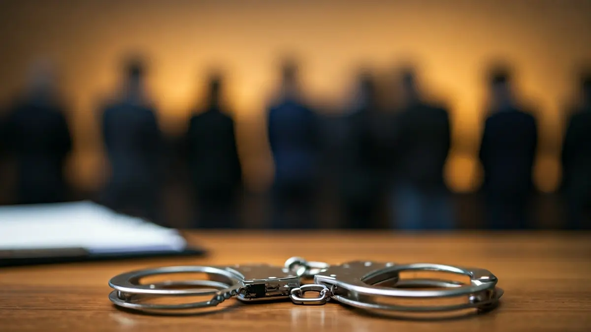 Generic image of handcuffs on a document, symbolizing an arrest.