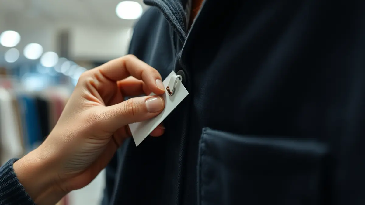 Generic image of a hand removing a security tag from a piece of clothing in a store.