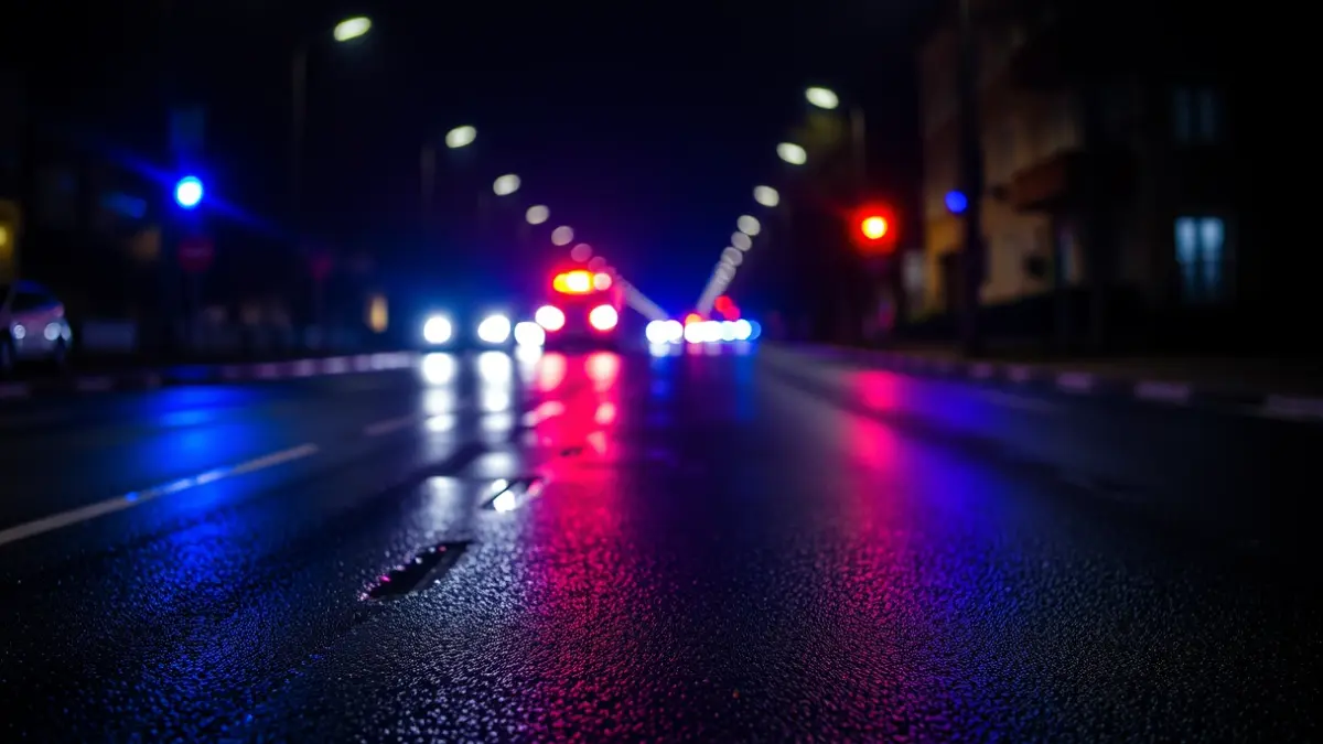 Imagen genérica de luces de emergencia reflejándose en el asfalto de noche.