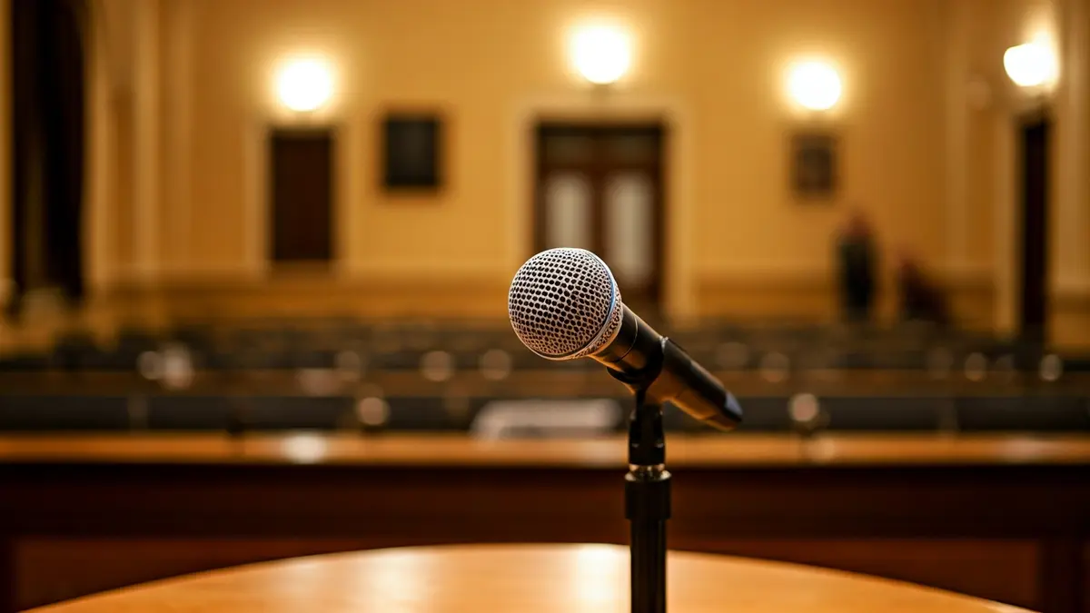 Imatge genèrica d'un micròfon en un faristol, simbolitzant un anunci polític.