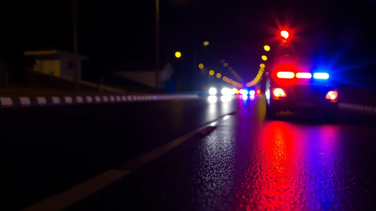 Imatge genèrica de llums d'emergència reflectint-se en l'asfalt mullat de nit.