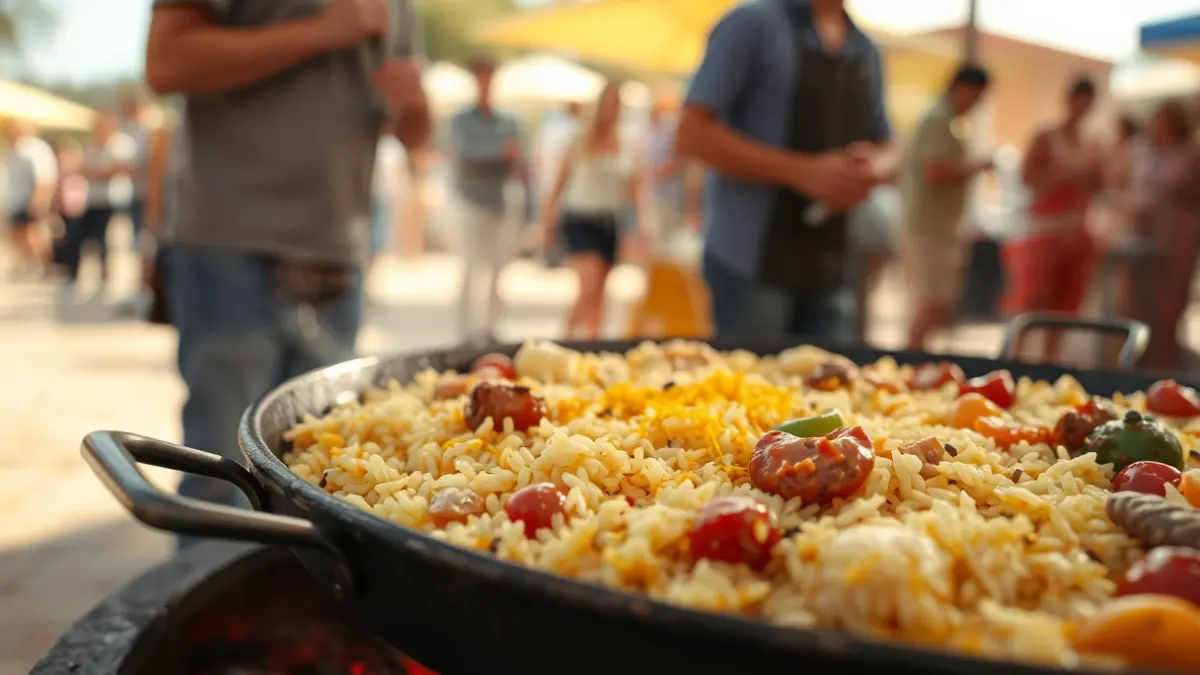 Imagen genérica de una paella valenciana cocinándose en un concurso gastronómico.
