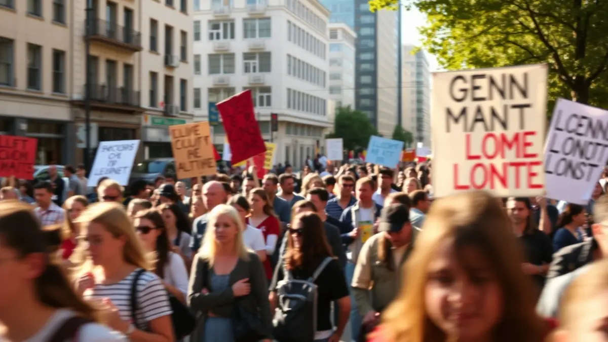 Imatge genèrica d'una multitud manifestant-se en un carrer de la ciutat.