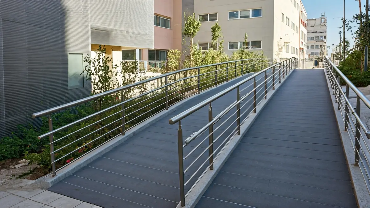 Image of a modern, accessible access ramp with LED lighting.