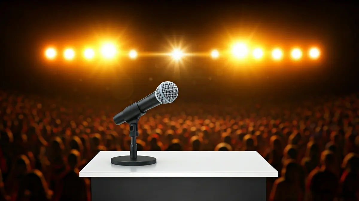 Imagen genérica de un micrófono en un podio, simbolizando un festival de música.