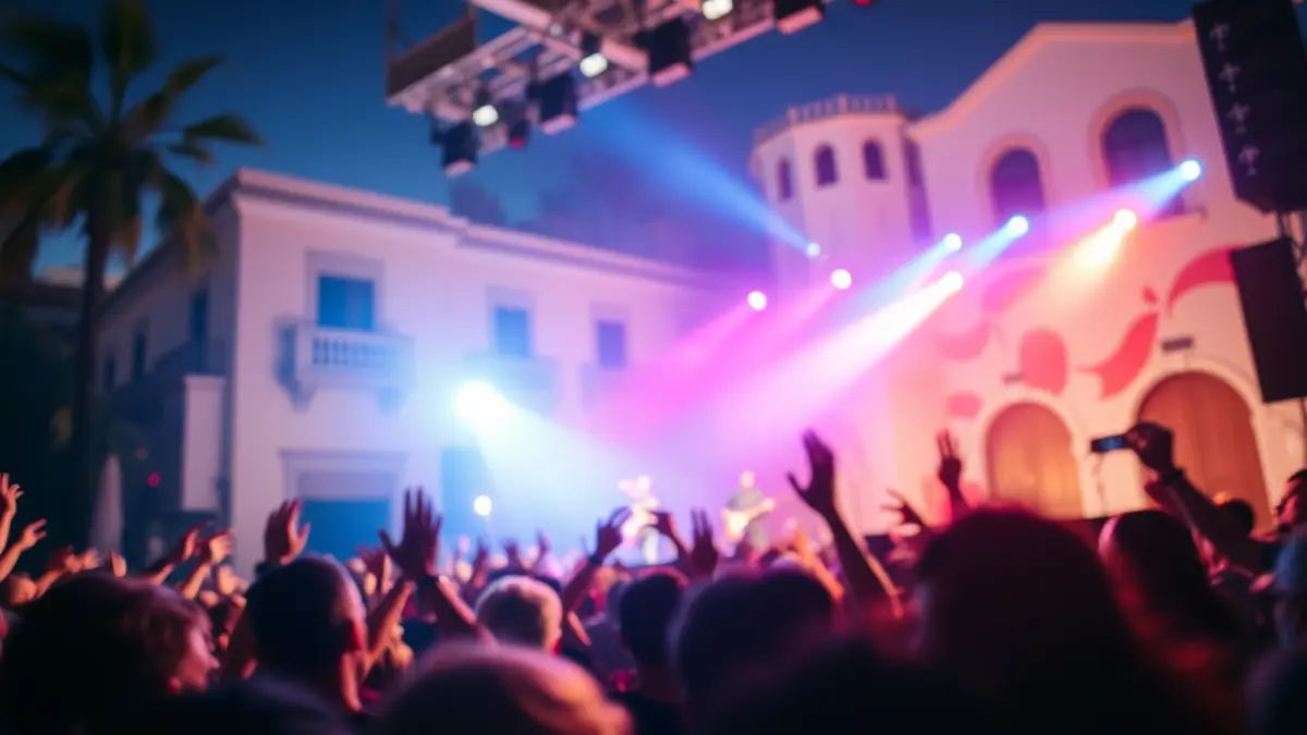 Generic image of a rock concert with stage lights and blurred crowd.