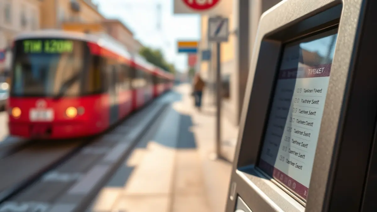 Imatge genèrica d'una màquina expenedora de títols de transport en una estació de tramvia.