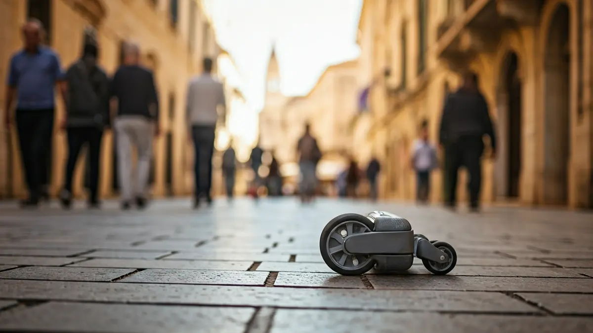 Imagen genérica de una maleta rodando por una calle empedrada, simbolizando la presión turística.